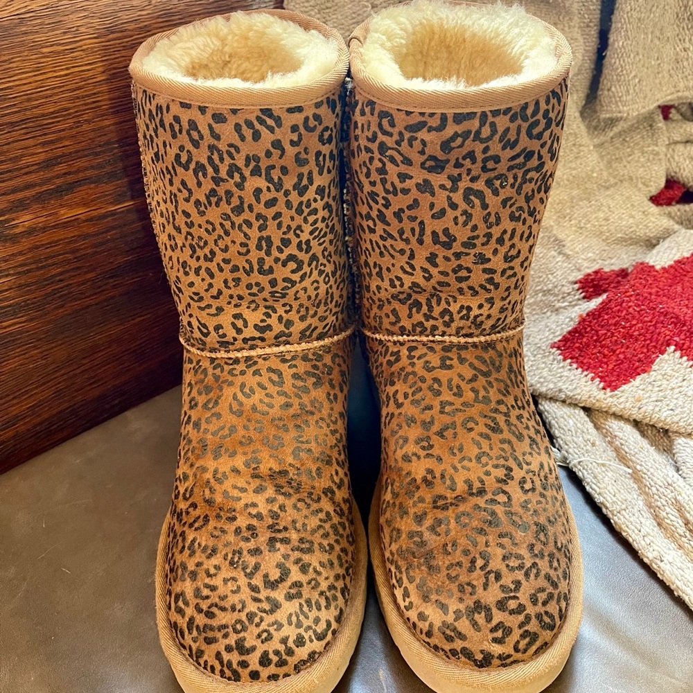UGG Shearling Animal Print Boots Size 10